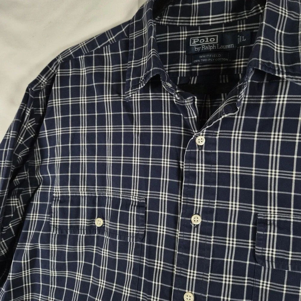 Polo Ralph Lauren‎ Navy Plaid Button Up Shirt Preppy Dark Academia L